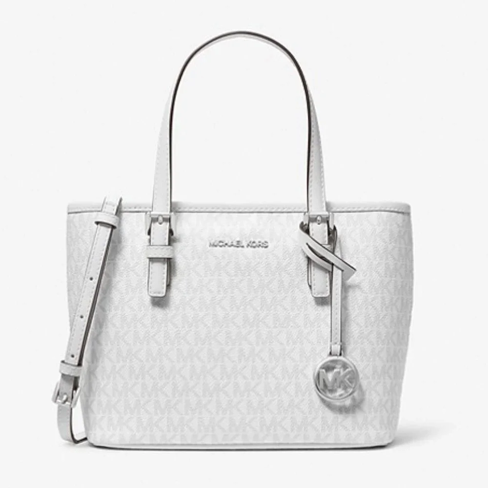 Michael Kors Jet Set Travel Extra-Small Logo Top-Zip Tote Bag Optic White Multi - Picture 1 of 16